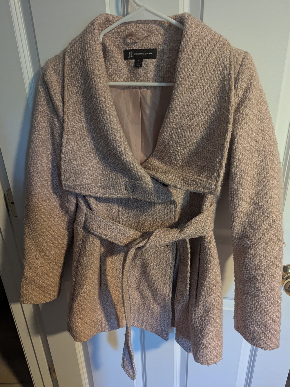 INC International Concepts Women’s Cream Textured Shawl-Collar Coat